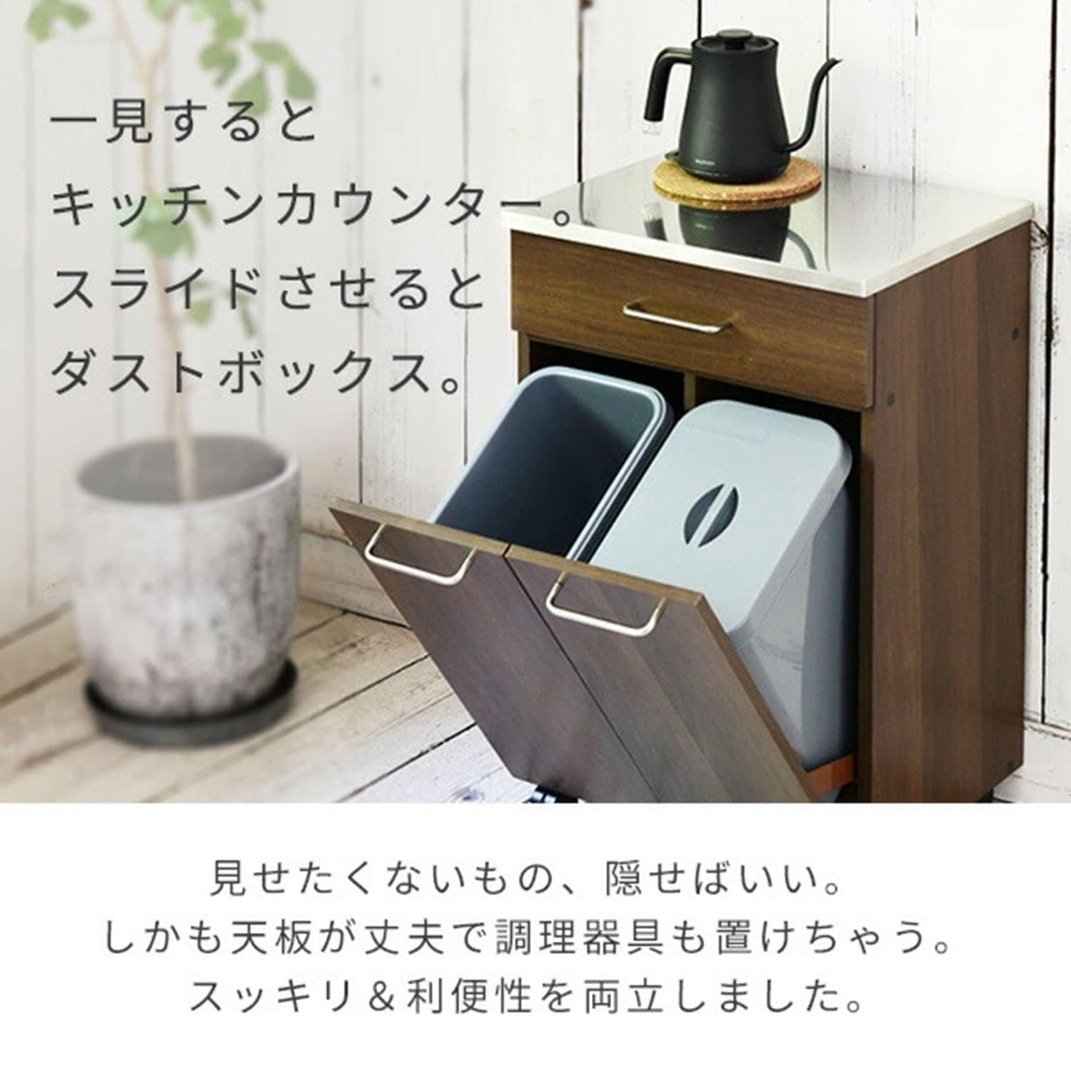 Amazon｜キッチンカウンター 2分別 ダストボックス ステンレス天板